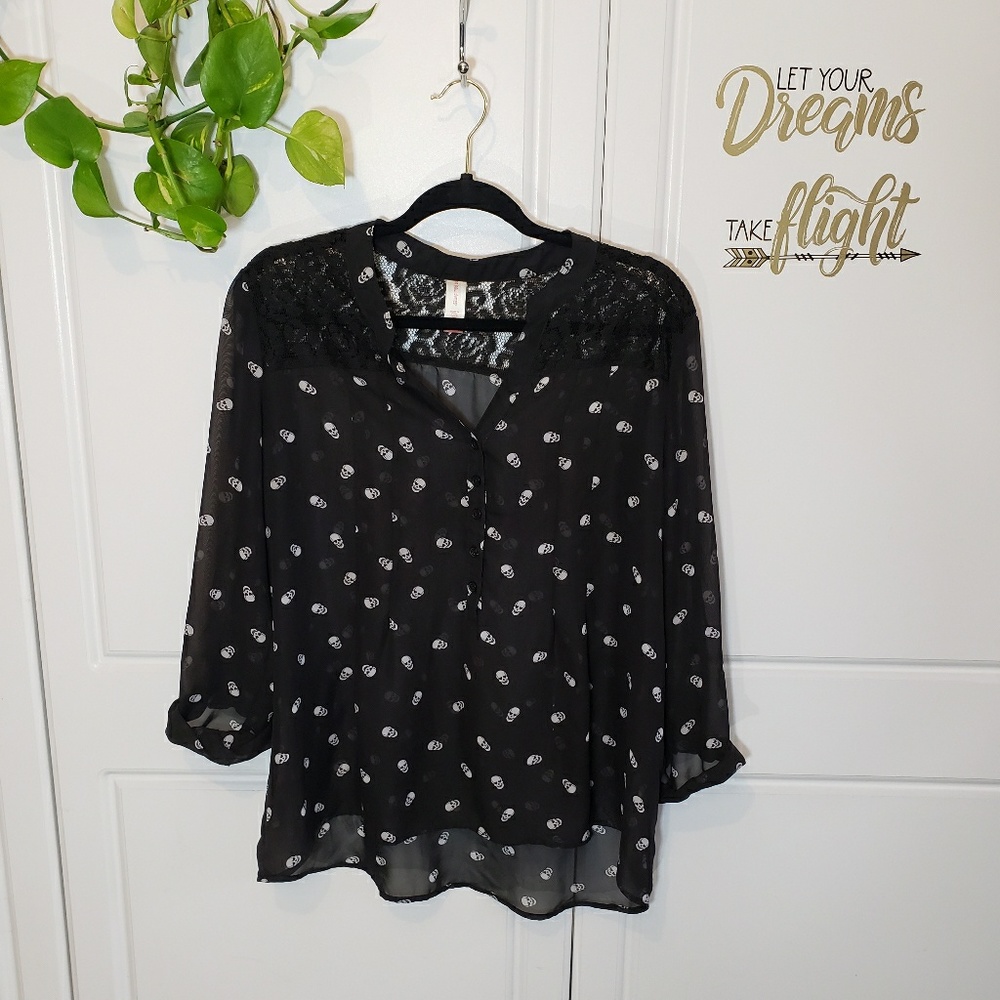 Black Sheer Skulls Long Sleeve Shirt